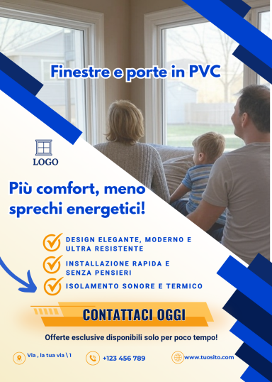 Famiglia che guarda fuori da una finestra, promozione di finestre in PVC.