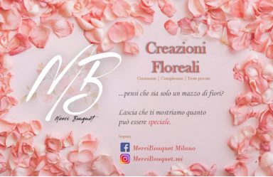Logo with floral petals, featuring "Creazioni Floreali" and social media links.